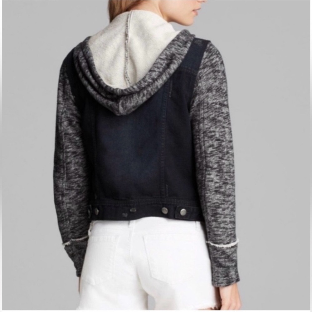 Free People Distressed Mixed Media Denim Jacket Black Sweater Sleeves – M - Picture 3 of 8